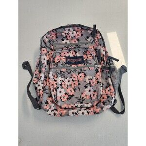 JanSport Gray Backpack with White and Coral Flowers All fabric EUC
